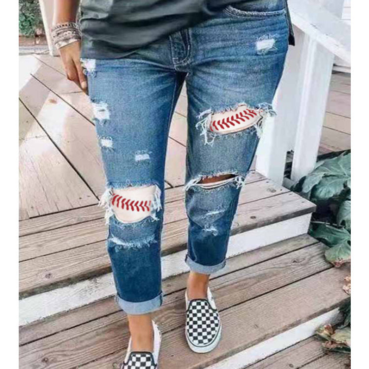Women's Ripped Print Jeans – ALBC Wholesale