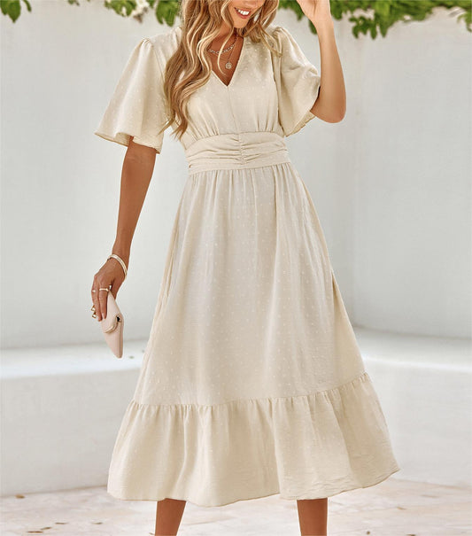 V Neck Ruffle Sleeve Dress