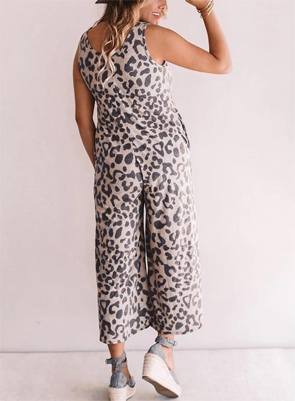 Casual Sleeveless Leopard Jumpsuit