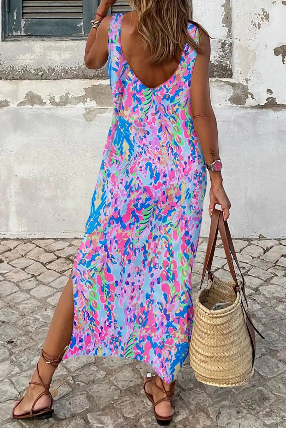 Purple Print Sleeveless Maxi Dress