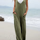 Solid V Neck Pocket Jumpsuit