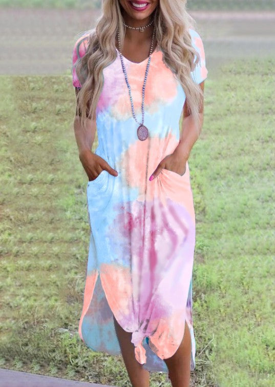 Tie-dye Color Contrast Dress