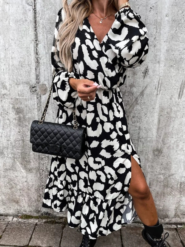 Printed Balloon Sleeve Dress