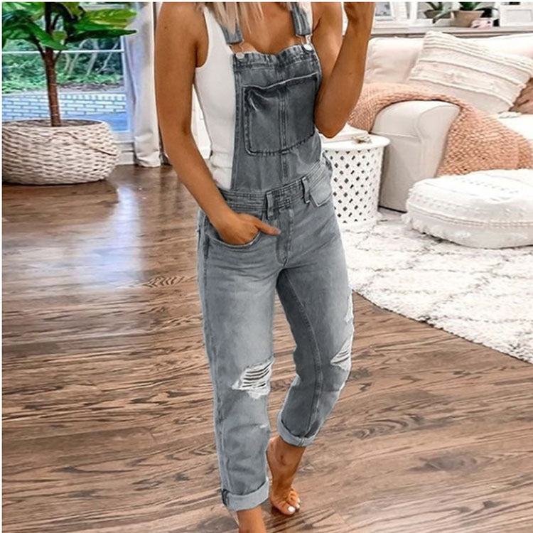 Denim Ripped Overalls