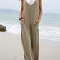 Solid V Neck Pocket Jumpsuit