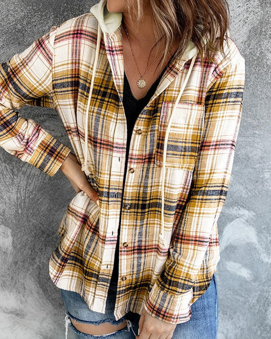 Paneled Plaid Hooded Jacket