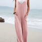 Solid V Neck Pocket Jumpsuit