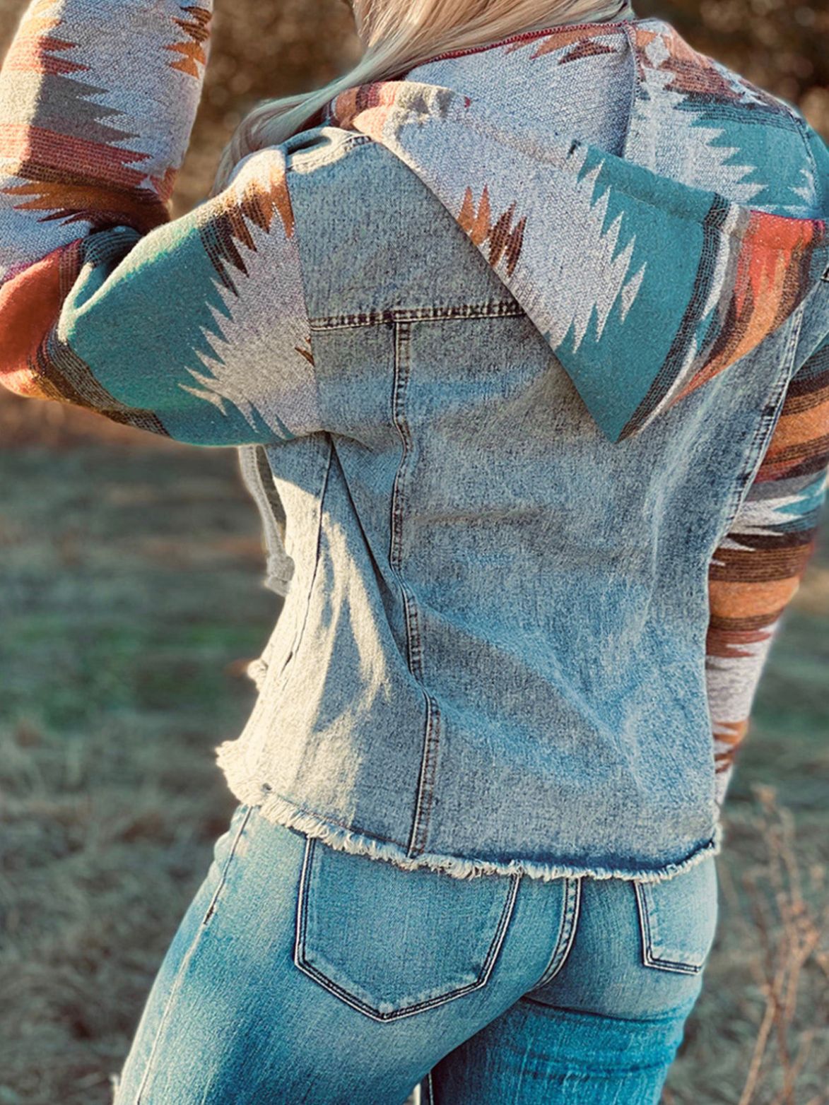 Retro Hooded Denim Panelled Jacket