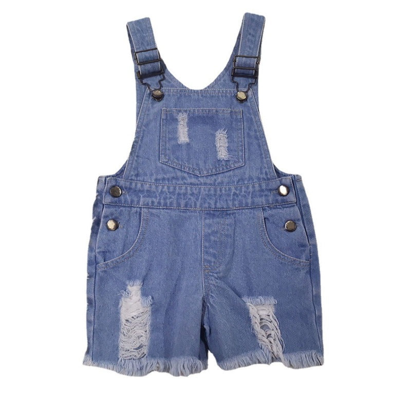 Kid's Denim Ripped Overalls