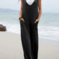 Solid V Neck Pocket Jumpsuit