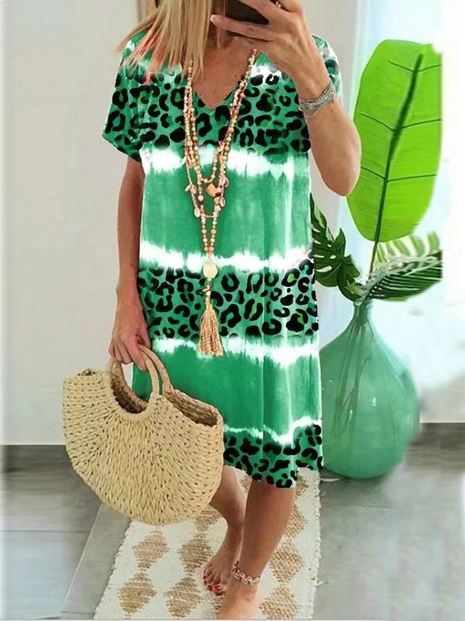 V Neck Leopard Print Dress