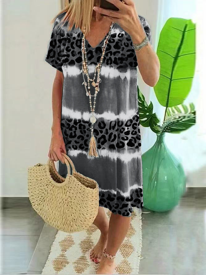 V Neck Leopard Print Dress