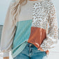 Leopard Patchwork Color Block Long Sleeve Top