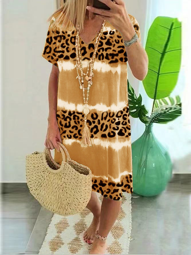 V Neck Leopard Print Dress