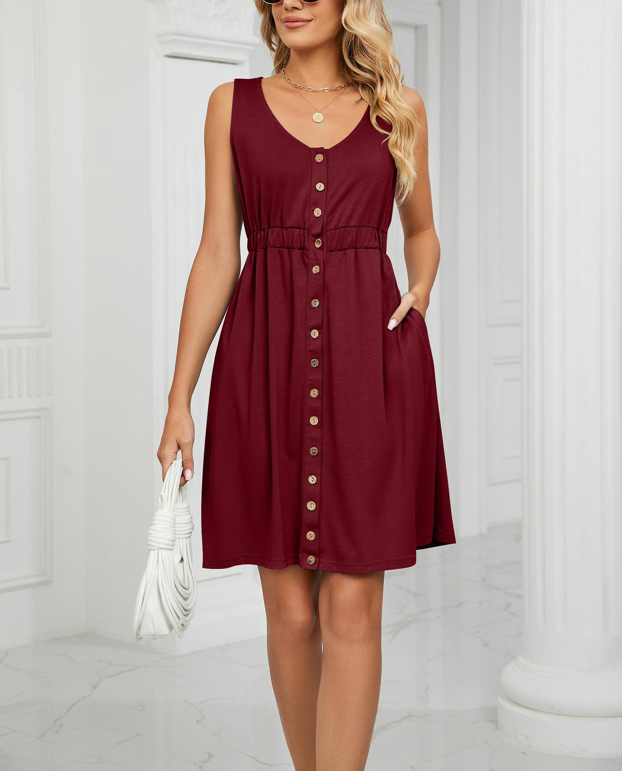 Solid Color Sleeveless Dress