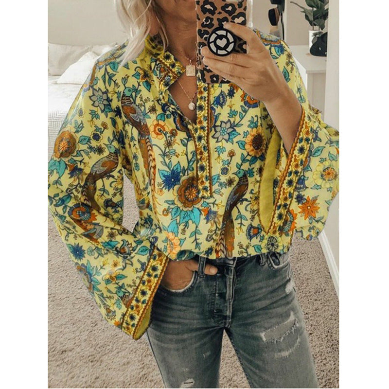 Peacock Print Long Sleeve Shirt