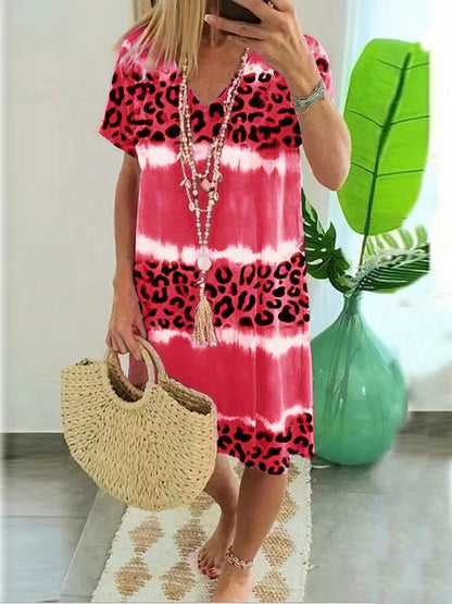 V Neck Leopard Print Dress