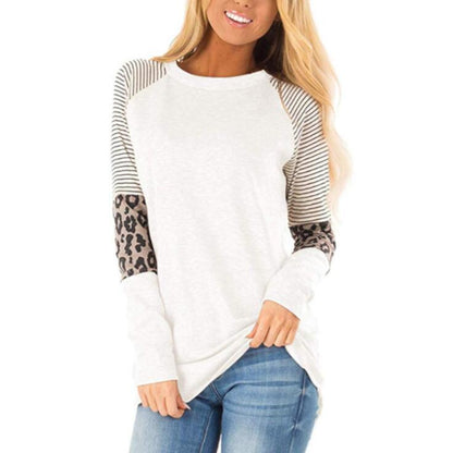 Leopard Print Round Neck Long Sleeve T-shirt