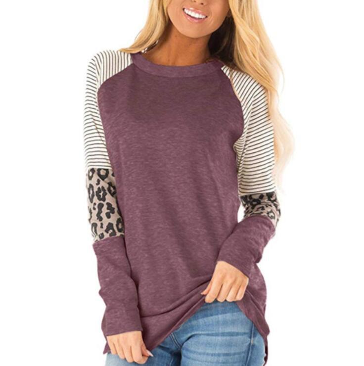 Leopard Print Round Neck Long Sleeve T-shirt