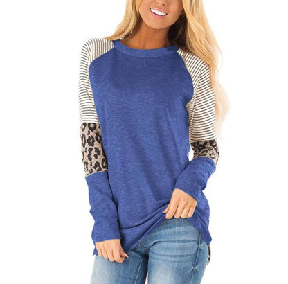 Leopard Print Round Neck Long Sleeve T-shirt