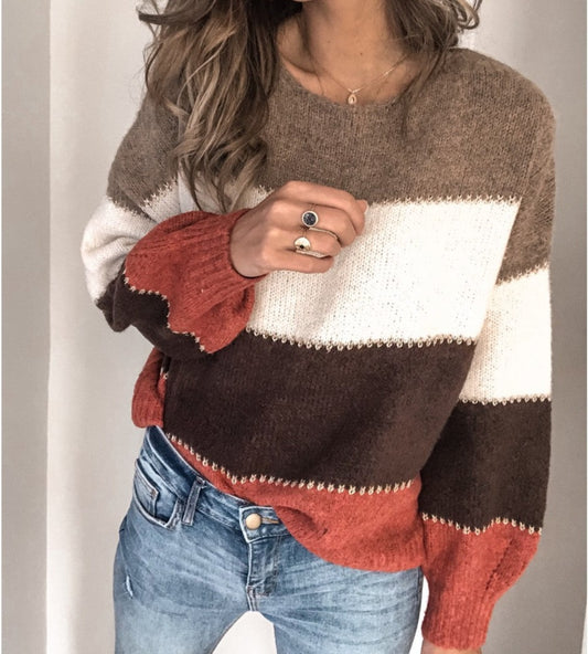 Long Sleeved Striped Knitted Sweater