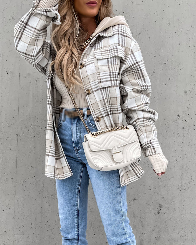 Hooded (removable) Wool Plaid Jacket