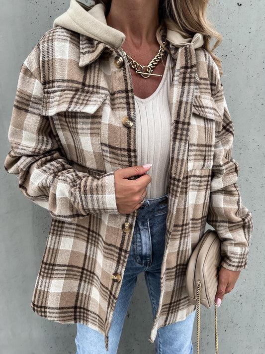 Hooded (removable) Wool Plaid Jacket