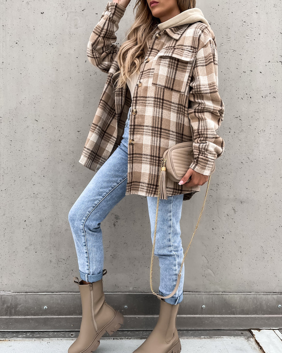 Hooded (removable) Wool Plaid Jacket