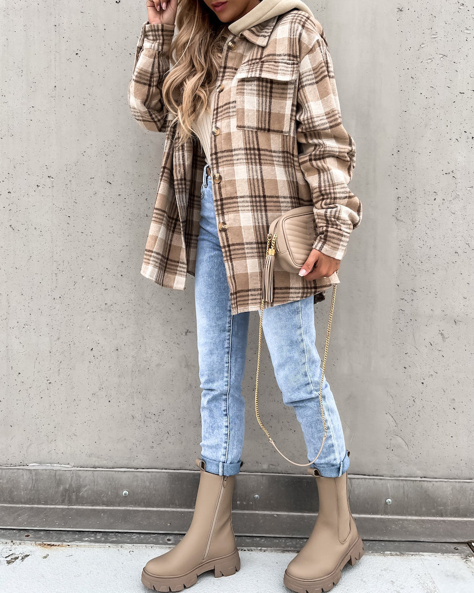 Hooded (removable) Wool Plaid Jacket