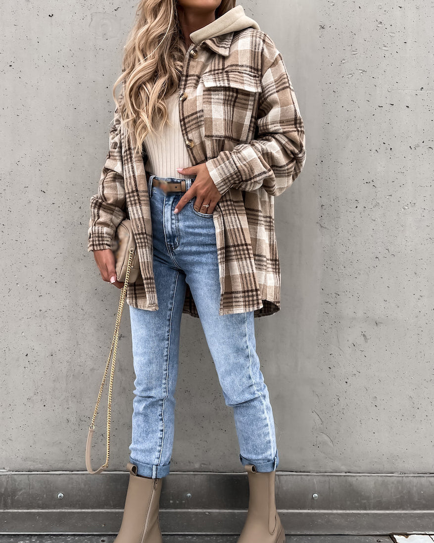 Hooded (removable) Wool Plaid Jacket