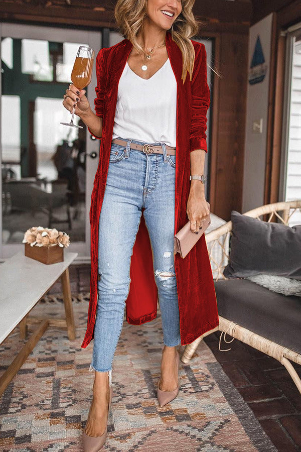 Women's Gold Velvet Long Cardigan