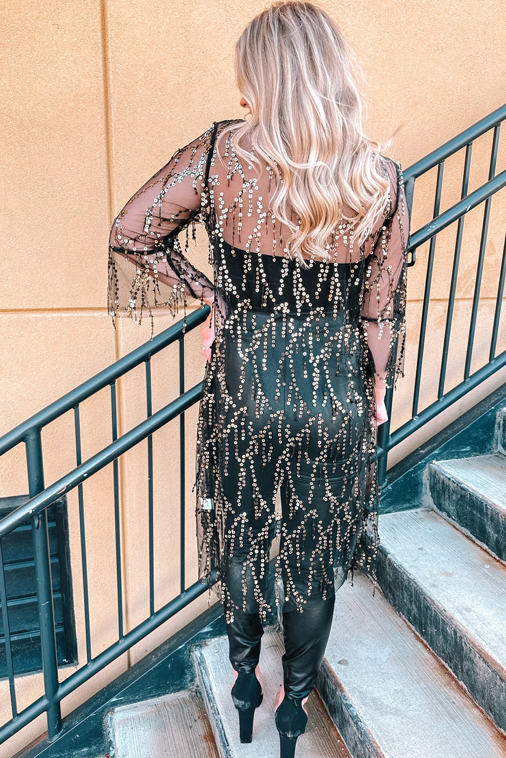 Sequined Sheer Long-sleeved Cardigan