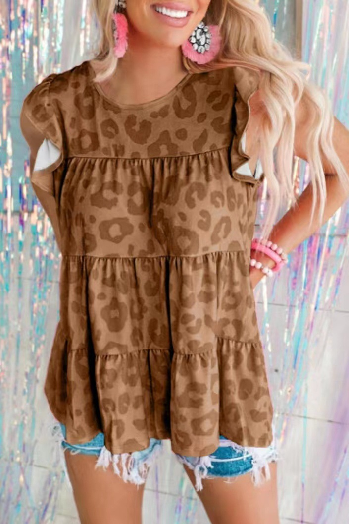 Leopard Print Ruffle Sleeveless Top