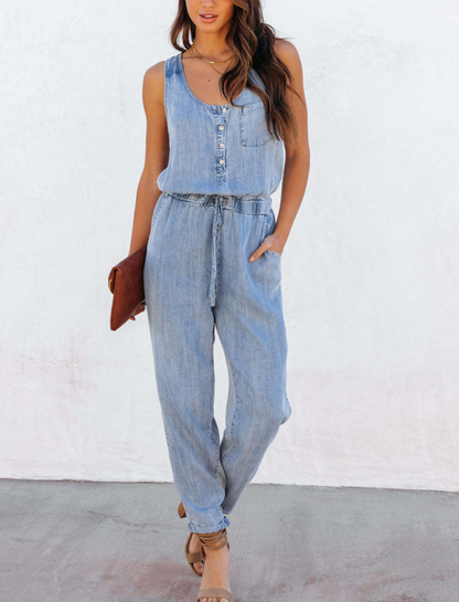 Sleeveless Denim Jumpsuit