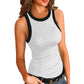 Solid Color Printed Crew Neck Tank Top