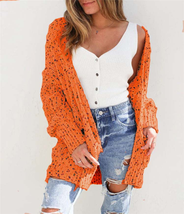 Color Dot Long Sleeve Pocket Sweater Cardigan