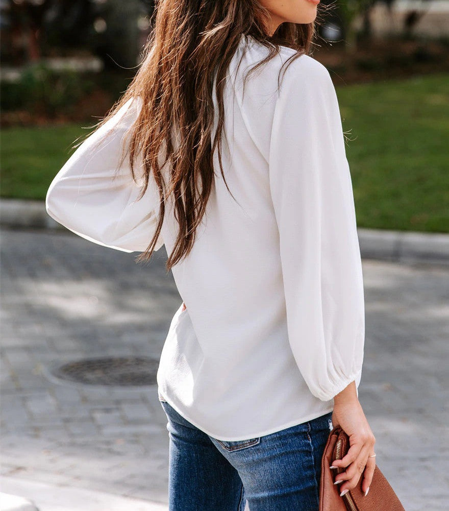 V Neck Puff Sleeve Shirt