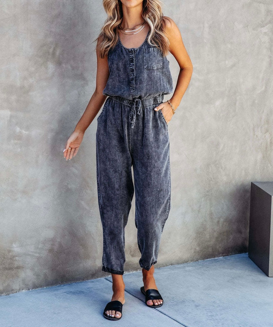 Sleeveless Denim Jumpsuit