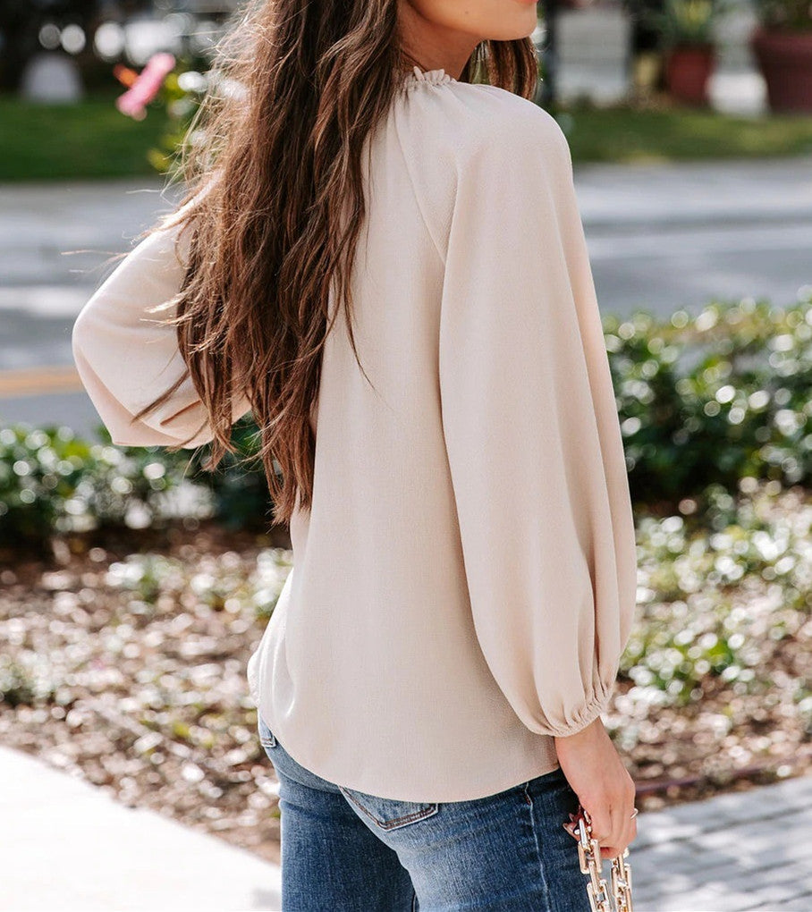 V Neck Puff Sleeve Shirt