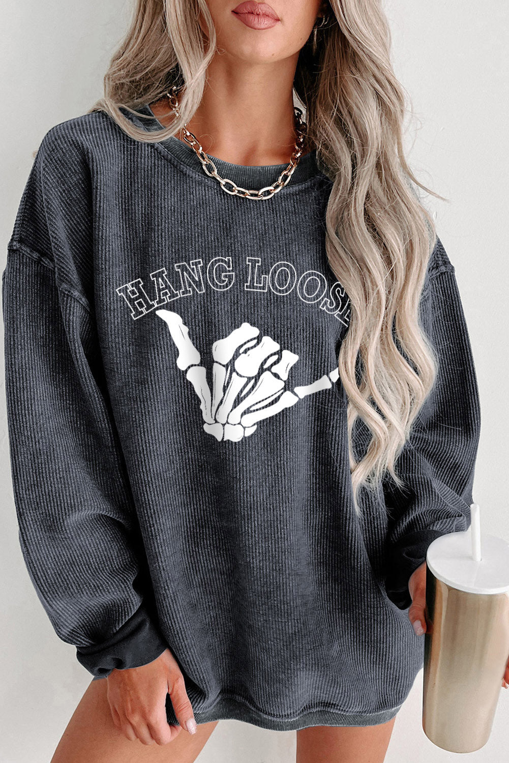 Print Corded Pullover Sweatshirt