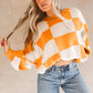 Checkered Bishop Sleeve Sweater