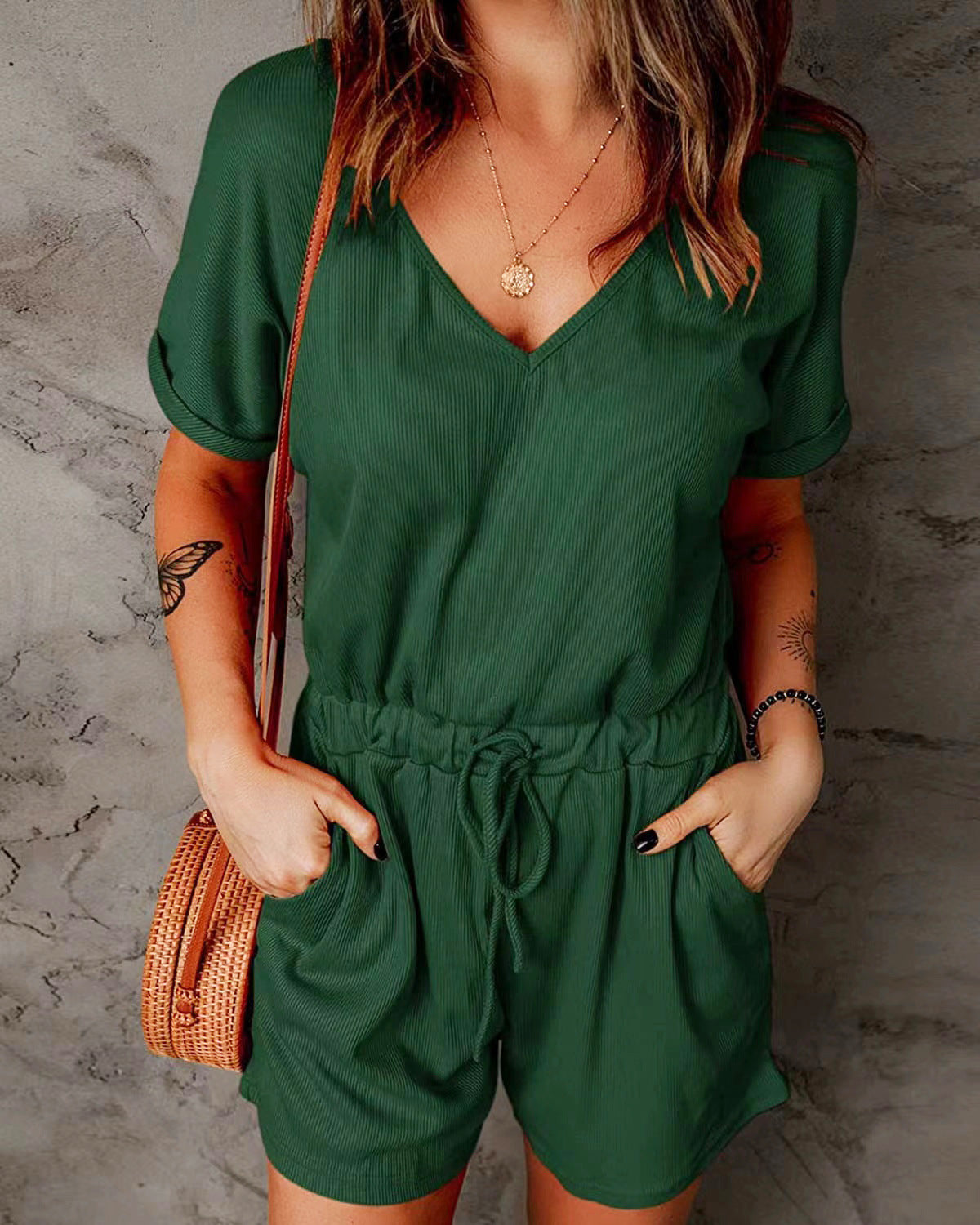 V-neck Pocket Jumpsuit