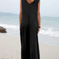 Solid V Neck Pocket Jumpsuit