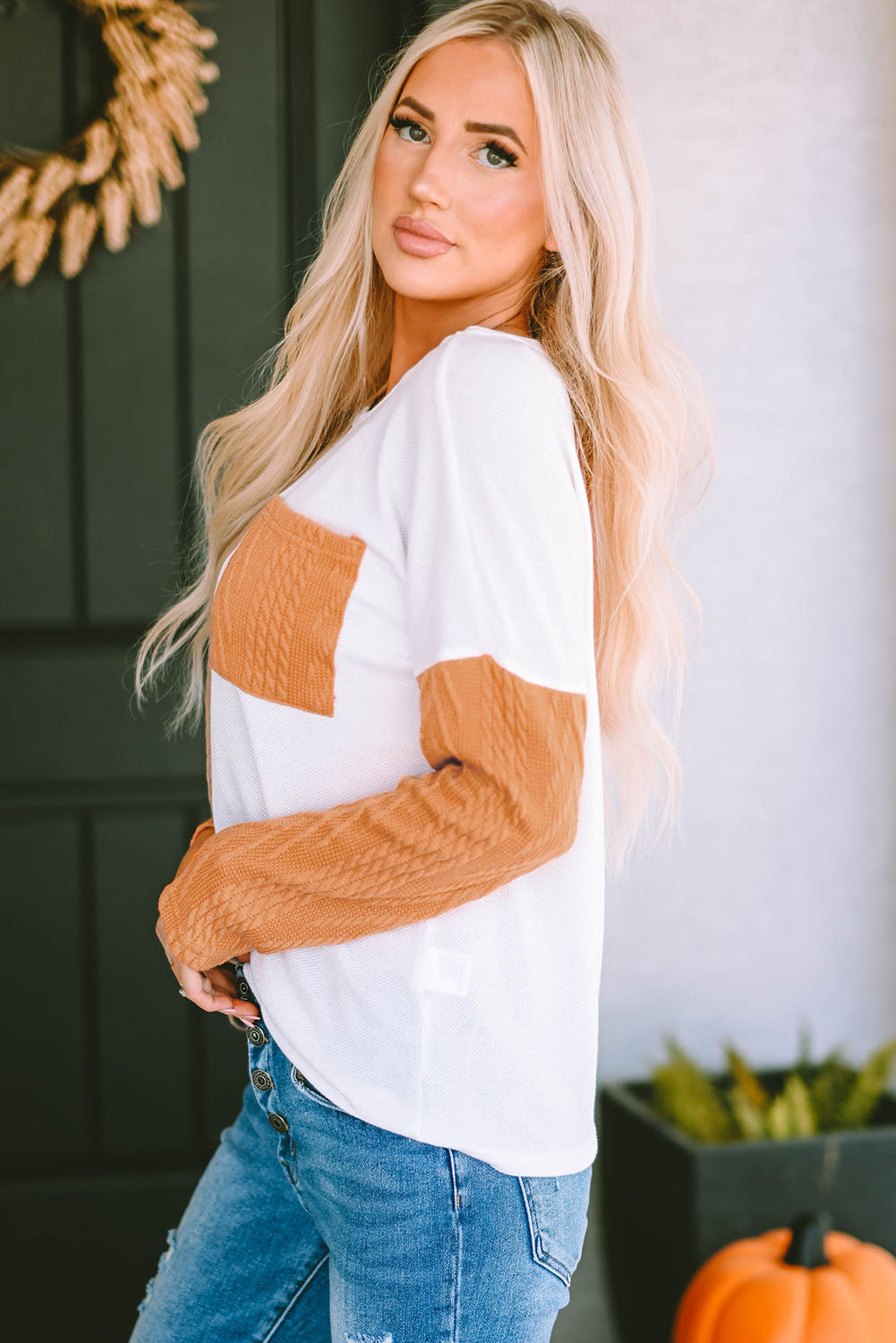 Long Sleeve Colorblock Textured Knit Top