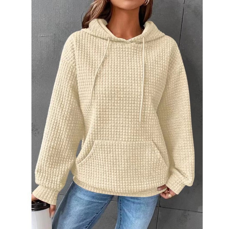 Waffle Hooded Long-sleeved Sweatshirt