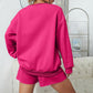 Solid Color Crew Neck Sweatshirt + Shorts Set