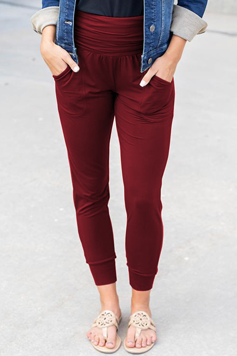 High Waist Pleated Pocket Joggers