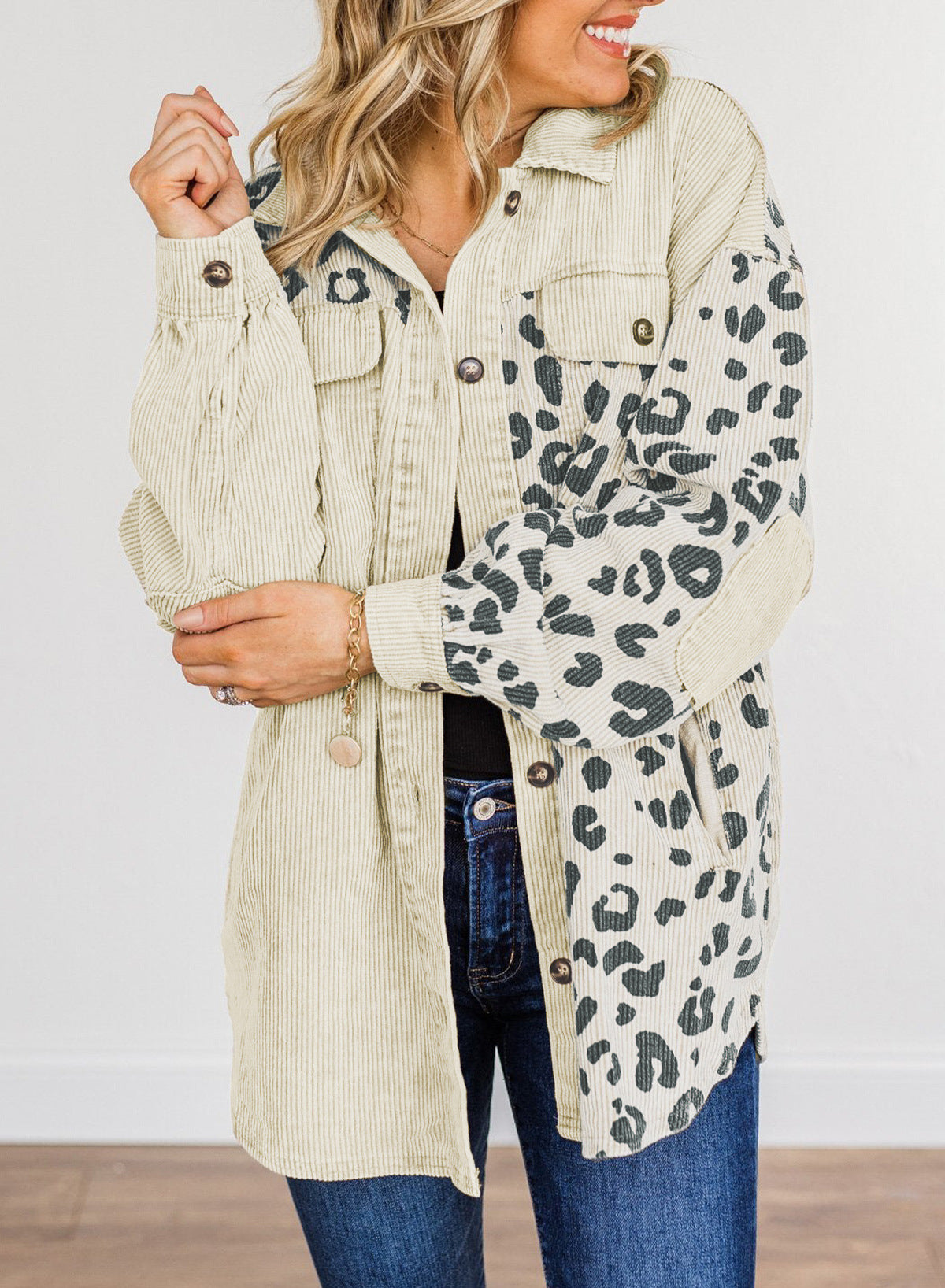 Leopard-print Corduroy Jacket