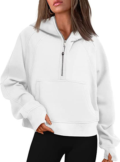 Half Zip Hooded Fleece Short Sweatshirt