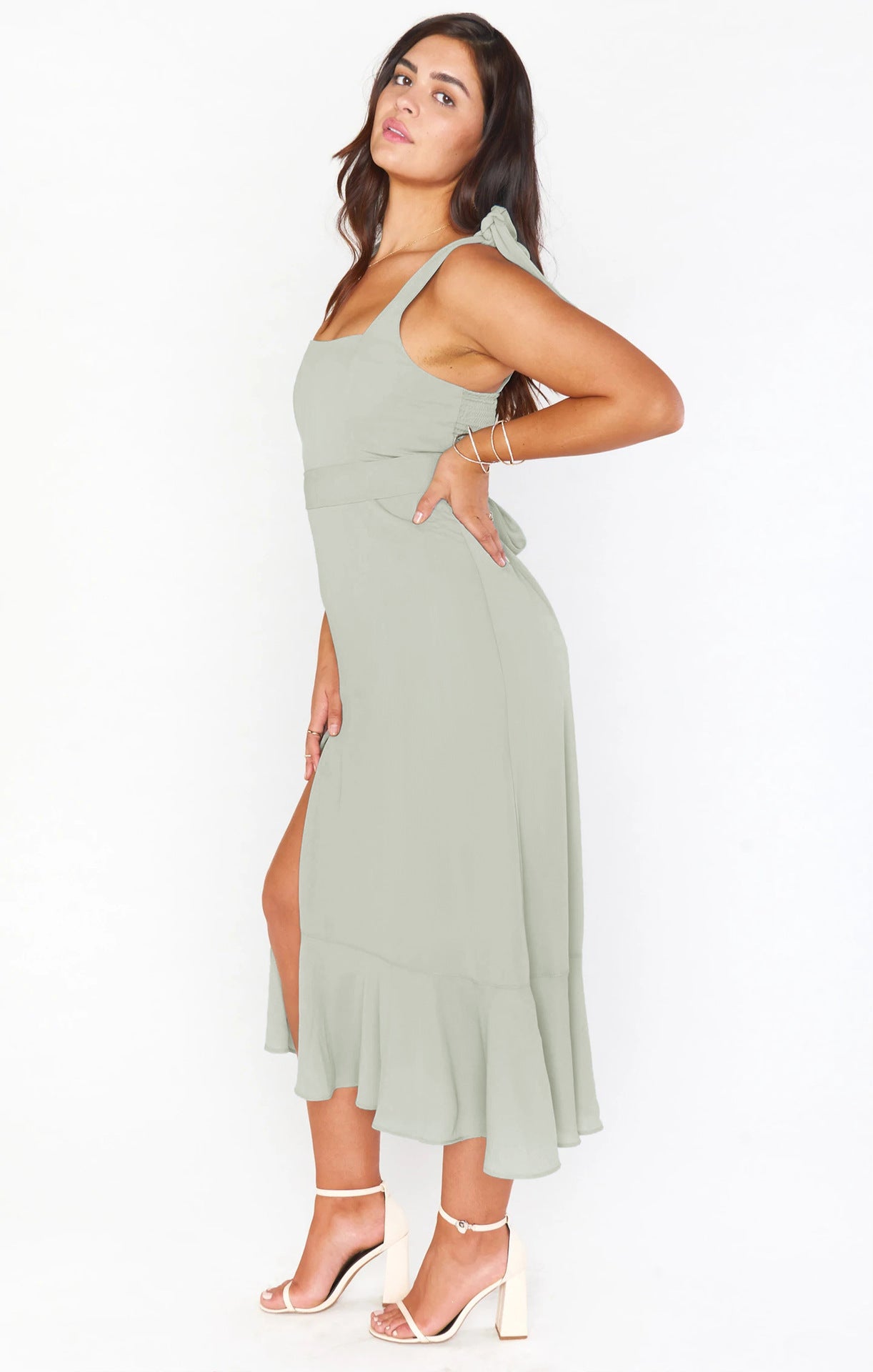 Adjustable Tie-strap Slit Dress